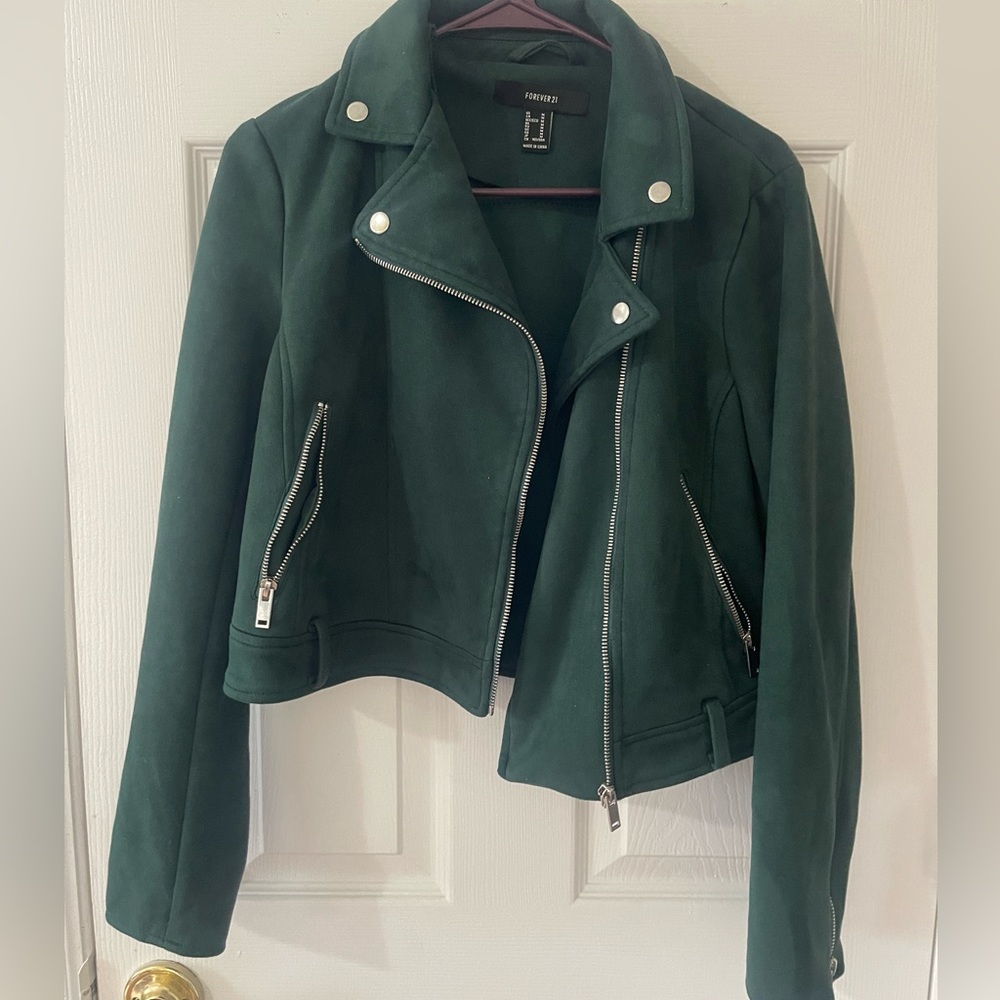 Forever 21 Green Moto Jacket, size medium